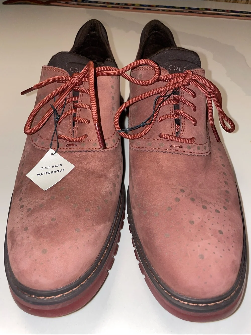 Cole Haan Men’s Wingtip Oxford in Syrah Red Nubuck